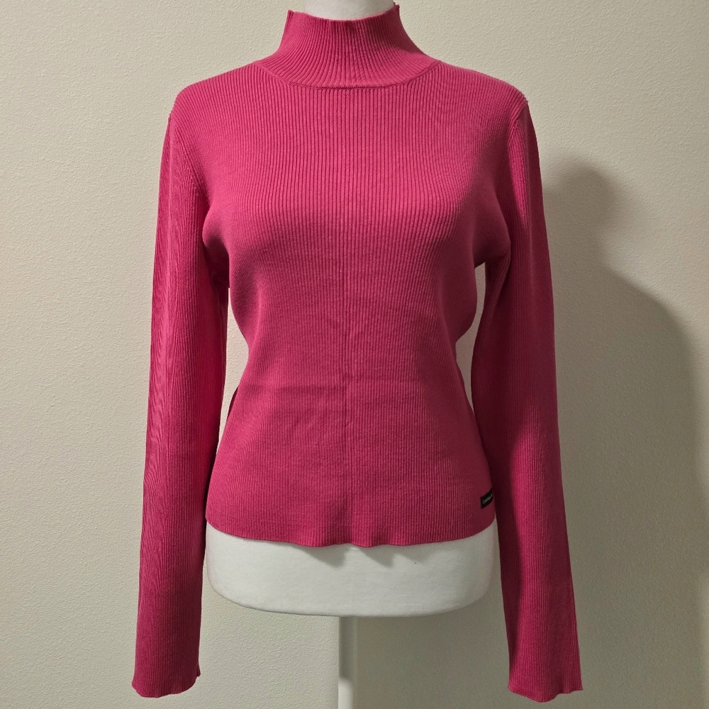 Calvin Klein Ribbed Mock Neck Semi Crop Sweater Womens Top Pink‎ Size Small